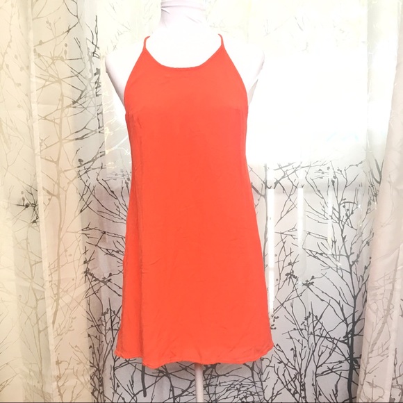 Roxy Orange lace strap band Open Back backless linen crepe halter mini Dress - Picture 2 of 7